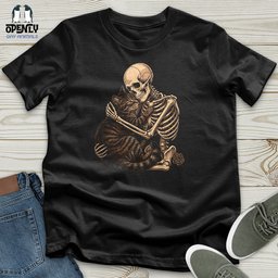 Skeleton Hugging Cat Unisex T Shirt Gift For Cat Lover