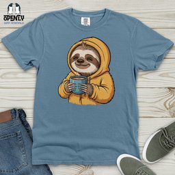 Sloth With Coffee Heavy Cotton Comfort Colors Tee Gift For Animal Lover