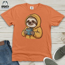 Sloth With Coffee Heavy Cotton Comfort Colors Tee Gift For Animal Lover