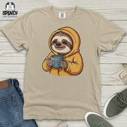 Sloth With Coffee Heavy Cotton Comfort Colors Tee Gift For Animal Lover