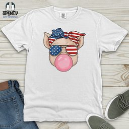 Patriotic Pig Blowing Bubble Gum Heavy Cotton Comfort Colors Tee Gift For Animal Lover