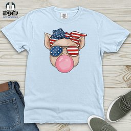 Patriotic Pig Blowing Bubble Gum Heavy Cotton Comfort Colors Tee Gift For Animal Lover