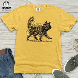 Scribble Cat Heavy Cotton Comfort Colors Tee Gift For Cat Lover