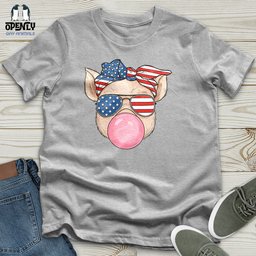Patriotic Pig Blowing Bubble Gum Unisex T Shirt Gift For Animal Lover