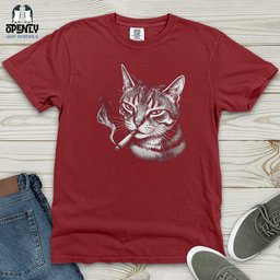 Smoking Cat Heavy Cotton Comfort Colors Tee Gift For Cat Lover