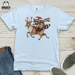 Raccoon Riding Reindeer Heavy Cotton Comfort Colors Tee Gift For Animal Lover