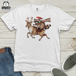 Raccoon Riding Reindeer Heavy Cotton Comfort Colors Tee Gift For Animal Lover