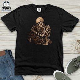 Skeleton Hugging Cat Heavy Cotton Comfort Colors Tee Gift For Cat Lover