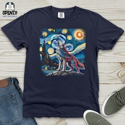 Wolf Starry Night Heavy Cotton Comfort Colors Tee Gift For Animal Lover