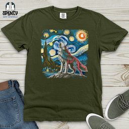 Wolf Starry Night Heavy Cotton Comfort Colors Tee Gift For Animal Lover