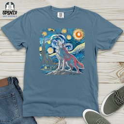 Wolf Starry Night Heavy Cotton Comfort Colors Tee Gift For Animal Lover