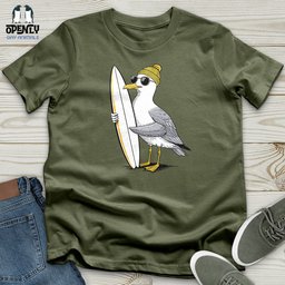 Surfing Seagull Softstyle Tee Gift For Animal Lover
