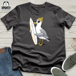 Surfing Seagull Softstyle Tee Gift For Animal Lover