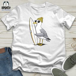 Surfing Seagull Softstyle Tee Gift For Animal Lover