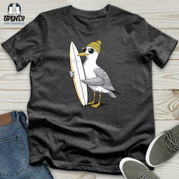 Surfing Seagull Softstyle Tee Gift For Animal Lover