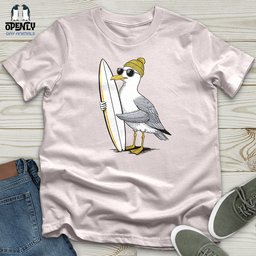 Surfing Seagull Softstyle Tee Gift For Animal Lover