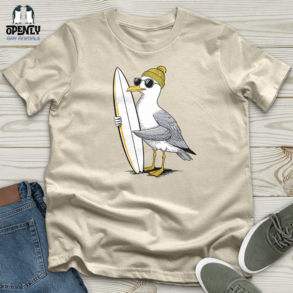 Surfing Seagull Softstyle Tee Gift For Animal Lover