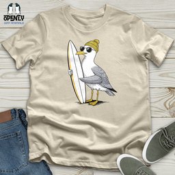 Surfing Seagull Softstyle Tee Gift For Animal Lover