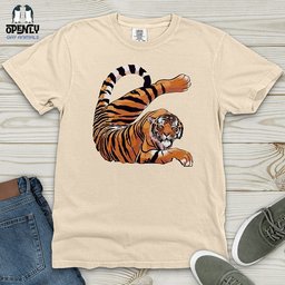 Stretching Tiger Heavy Cotton Comfort Colors Tee Gift For Animal Lover