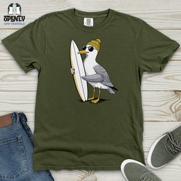 Surfing Seagull Heavy Cotton Comfort Colors Tee Gift For Animal Lover