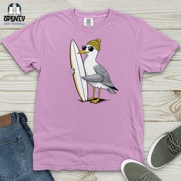 Surfing Seagull Heavy Cotton Comfort Colors Tee Gift For Animal Lover