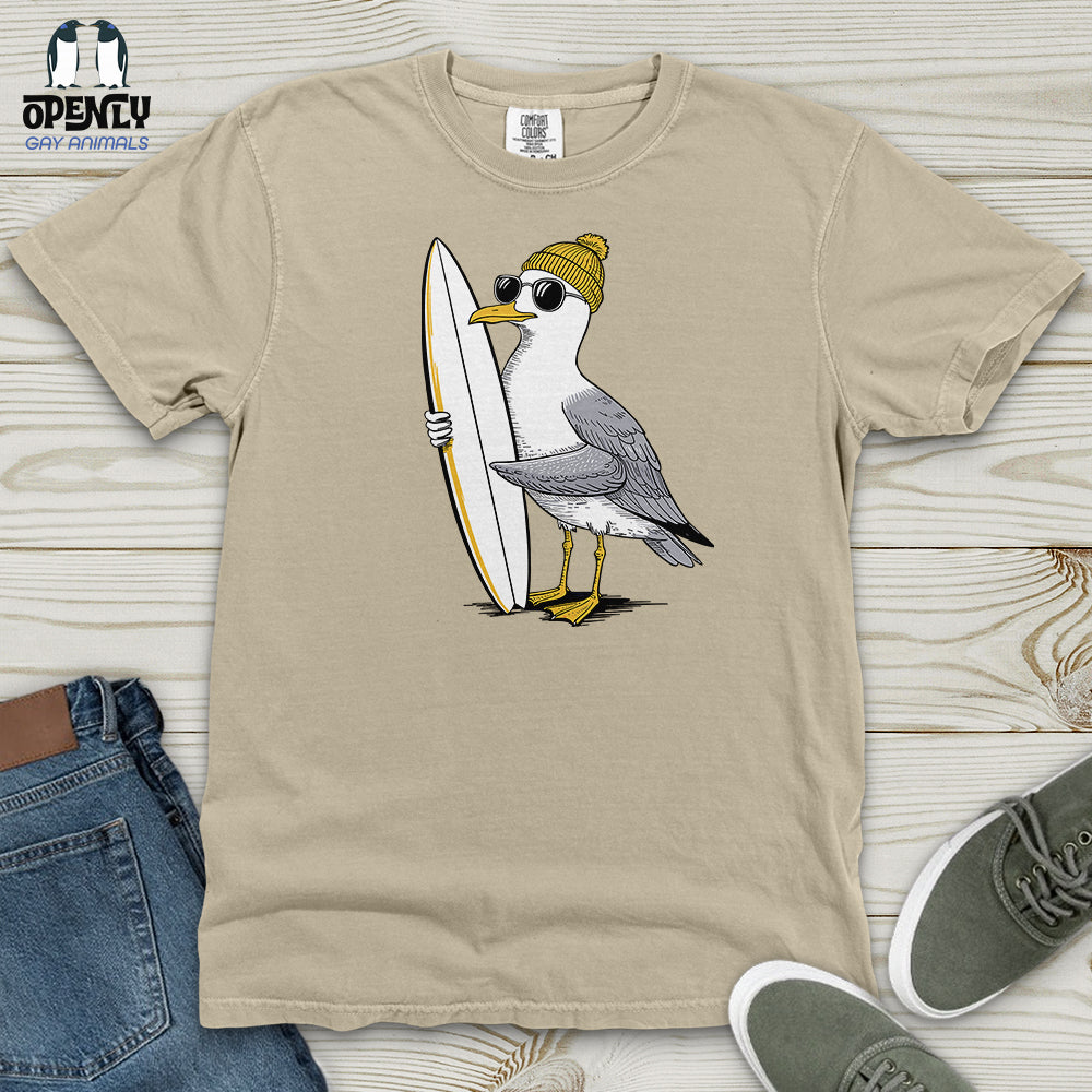 Surfing Seagull Heavy Cotton Comfort Colors Tee Gift For Animal Lover