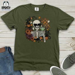 Skeleton Drink Wine Heavy Cotton Comfort Colors Tee Gift For Animal Lover
