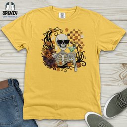 Skeleton Drink Wine Heavy Cotton Comfort Colors Tee Gift For Animal Lover
