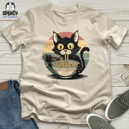 Cat With Ramen Softstyle Tee Gift For Cat Lover
