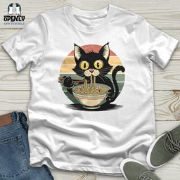 Cat With Ramen Softstyle Tee Gift For Cat Lover
