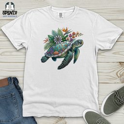 Floral Turtle Heavy Cotton Comfort Colors Tee Gift For Animal Lover