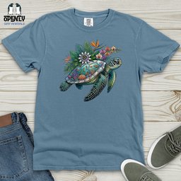 Floral Turtle Heavy Cotton Comfort Colors Tee Gift For Animal Lover