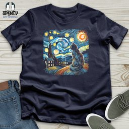 Cat Starry Night Softstyle Tee Gift For Cat Lover