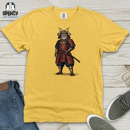 Cat Samurai Heavy Cotton Comfort Colors Tee Gift For Cat Lover
