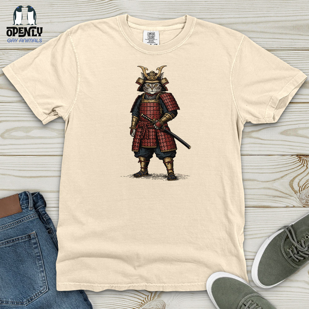 Cat Samurai Heavy Cotton Comfort Colors Tee Gift For Cat Lover
