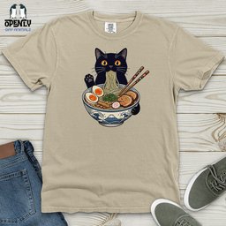 Cat With Ramen Heavy Cotton Comfort Colors Tee Gift For Cat Lover