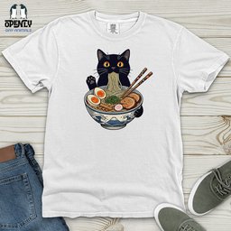 Cat With Ramen Heavy Cotton Comfort Colors Tee Gift For Cat Lover