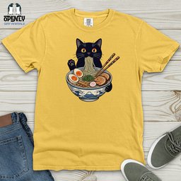 Cat With Ramen Heavy Cotton Comfort Colors Tee Gift For Cat Lover
