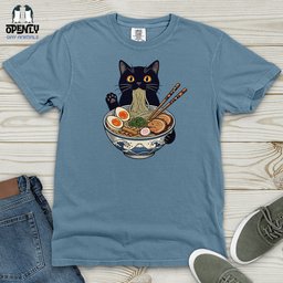 Cat With Ramen Heavy Cotton Comfort Colors Tee Gift For Cat Lover