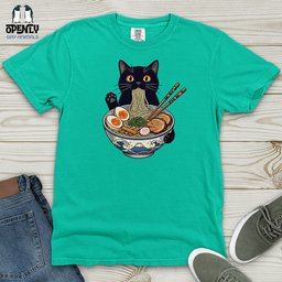 Cat With Ramen Heavy Cotton Comfort Colors Tee Gift For Cat Lover