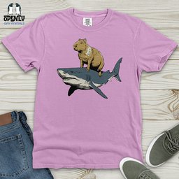 Capybara Riding Shark Heavy Cotton Comfort Colors Tee Gift For Animal Lover