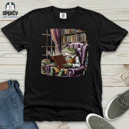 Frog Reading Book Heavy Cotton Comfort Colors Tee Gift For Frog Lover