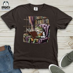 Frog Reading Book Heavy Cotton Comfort Colors Tee Gift For Frog Lover