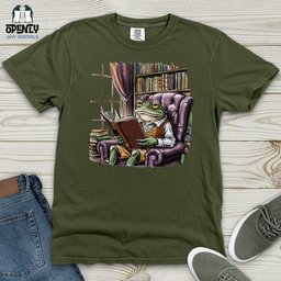 Frog Reading Book Heavy Cotton Comfort Colors Tee Gift For Frog Lover