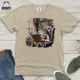 Frog Reading Book Heavy Cotton Comfort Colors Tee Gift For Frog Lover