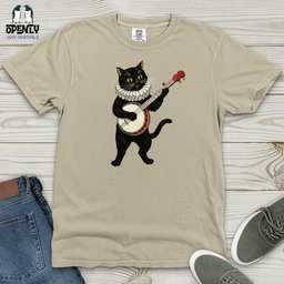 Cat Playing A Banjo Heavy Cotton Comfort Colors Tee Gift For Cat Lover