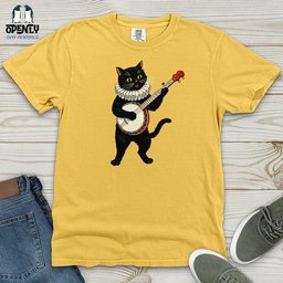 Cat Playing A Banjo Heavy Cotton Comfort Colors Tee Gift For Cat Lover