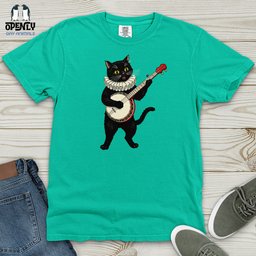 Cat Playing A Banjo Heavy Cotton Comfort Colors Tee Gift For Cat Lover