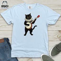 Cat Playing A Banjo Heavy Cotton Comfort Colors Tee Gift For Cat Lover