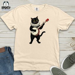 Cat Playing A Banjo Heavy Cotton Comfort Colors Tee Gift For Cat Lover